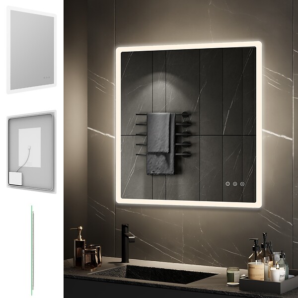 SANIVERRE - BOLEO Miroir LED lumineux 90x100 cm anti-buée, intensité 2100 lumens & couleur réglables salle de bain - large