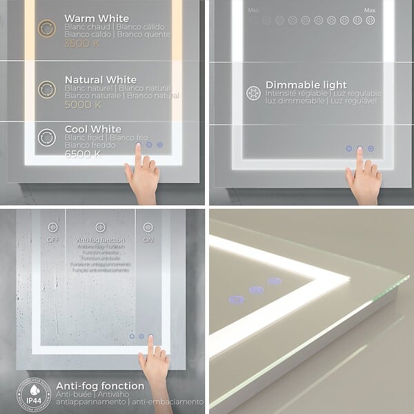 SANIVERRE - CIMEO Miroir lumineux LED 70 x 90 cm anti-buée + intensité 2100 lms & couleur réglables salle de bain - large
