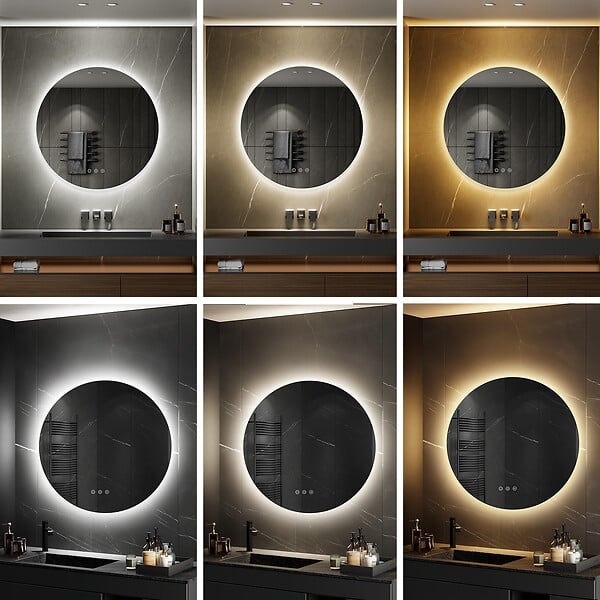 SANIVERRE - VEKIO Miroir LED lumineux Ø 80 cm rond antibuée + intensité et couleur réglables salle de bain - large