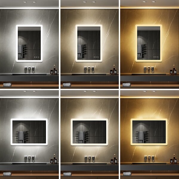 SANIVERRE - BOLEO Miroir LED lumineux 70x100 cm anti-buée, intensité 2100 lumens & couleur réglables salle de bain - large
