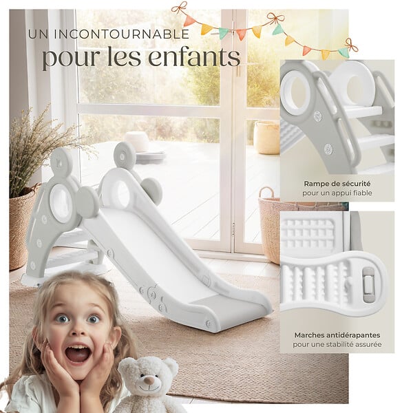 TECTAKE - Toboggan pliable JOY pour enfants avec panier de basket gris - large