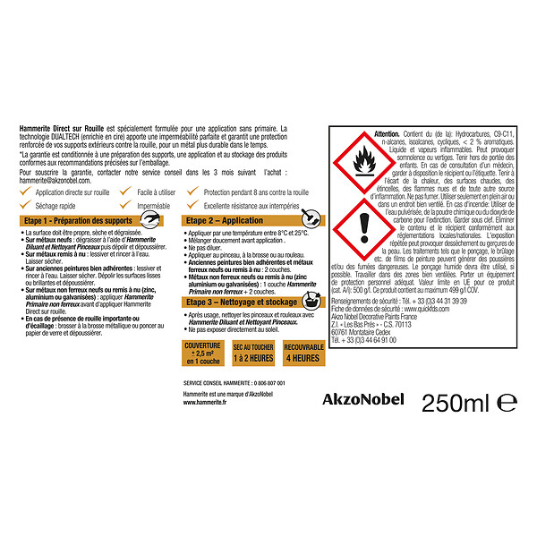 HAMMERITE - Peinture fer Hammerite Direct S/Rouille Brillant Gris Anthracite 0,25L - large