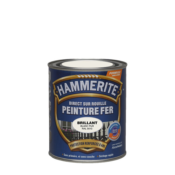 HAMMERITE - Peinture fer Hammerite Direct sur Rouille Brillant Blanc Pur 0,75 L - large