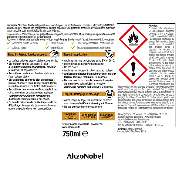 HAMMERITE - Peinture fer Hammerite Direct sur Rouille Brillant Blanc Pur 0,75 L - large