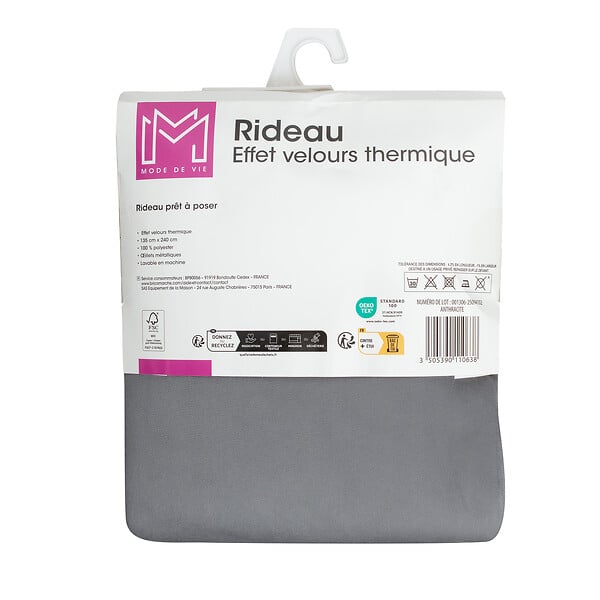 MODE DE VIE - Rideaux thermique Rafael - Polyester - Anthracite - 320gms - 140x240cm - large