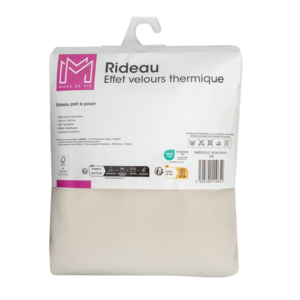 MODE DE VIE - Rideaux thermique Rafael - Polyester - Ecru - 320gms - 140x240cm - large