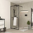AURLANE - Paroi de Douche Noir Mat 80x200cm - Porte-serviette et étagère - DARK CONTOURING SHELF - vignette