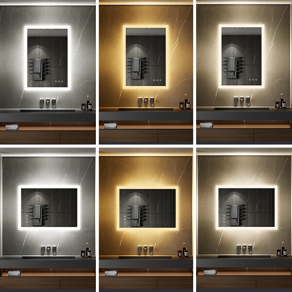 SANIVERRE - TEMEO Miroir LED lumineux 50 x 70 cm antibuée + intensité 2100 lumens & 3 couleurs salle de bain - large