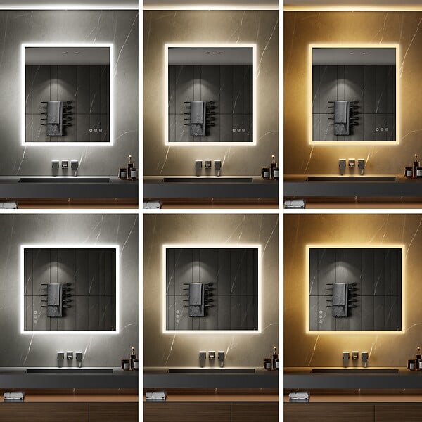 SANIVERRE - TEMEO Miroir LED lumineux 90 x 100 cm antibuée + intensité 2100 lumens & 3 couleurs salle de bain - large