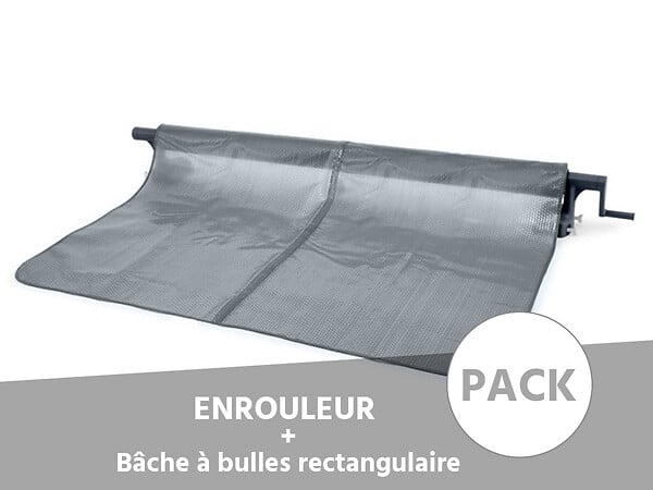 INTEX - Enrouleur + Bâche à bulles pour piscine tubulaire rectangulaire 7,32 x 3,66 m - Intex - large