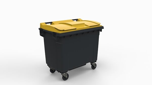 SULO - Bac poubelle roulant SULO de 660 litres cuve grise couvercle jaune - large