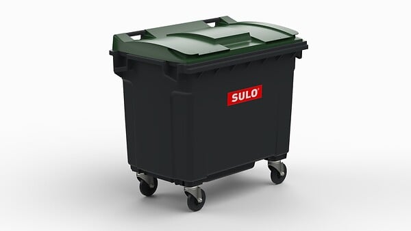 SULO - Bac poubelle roulant SULO de 660 litres cuve grise couvercle vert - large