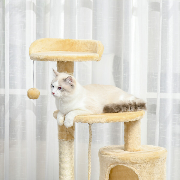PAWHUT - Arbre à chats multi-équipements griffoirs grattoirs plateformes niche corde jouets 40L x 40l x 114H cm beige - large