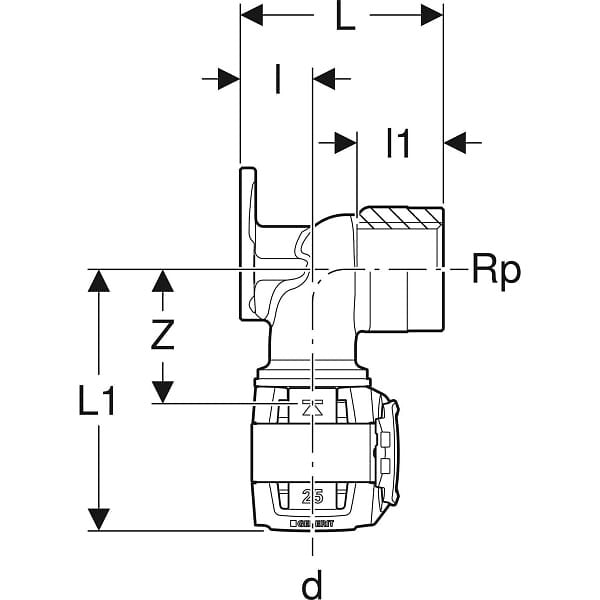 GEBERIT - Applique 90° FlowFit - DN. 12 - Ø 16 mm - Rp. 1/2'' - L. 3.6 cm -  - 620.760.00.1 - large