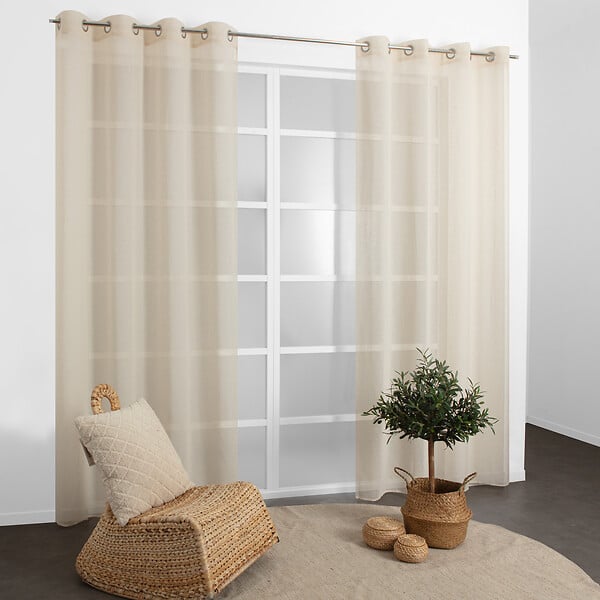 MODE DE VIE - Voilage Louis effet lin - Polyester - Ecru - 130g/m2 - 140x240cm - large