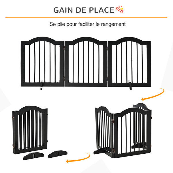 PAWHUT - Barrière de sécurité barrière modulable pliable pour animaux de compagnie - piètement support - dim. 154,5L x 61H cm - MDF bois noir - large