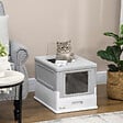 PAWHUT - Maison de toilette pliable pour chat - tiroir à litière coulissant, porte battante et trappe transparente, pelle - blanc gris - vignette