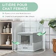 PAWHUT - Maison de toilette pliable pour chat - tiroir à litière coulissant, porte battante et trappe transparente, pelle - blanc gris - vignette