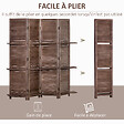 HOMCOM - Paravent intérieur 4 panneaux 3 étagères pliables séparateur de pièce portes persiennes bois de paulownia aspect acajou foncé - vignette