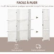 HOMCOM - Paravent intérieur 4 panneaux 2 étagères pliables séparateur de pièce bois de pin bambou fibres de papier tressée blanc paille - vignette