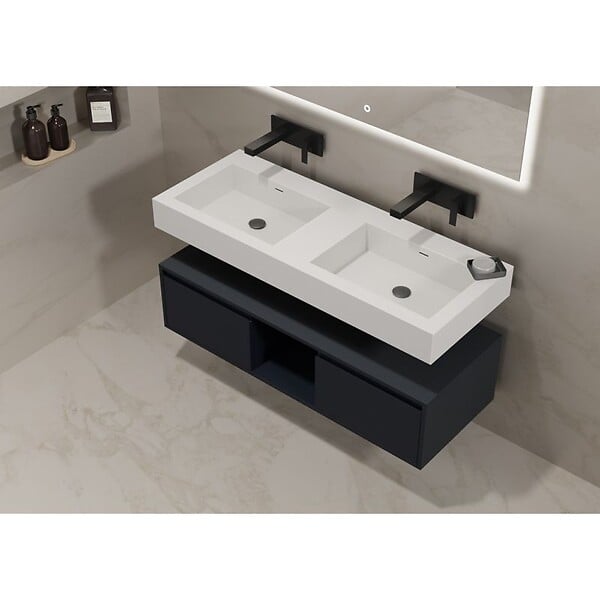 DISTRIBAIN - Meuble de salle de bain ROMANZA 1200 Noir (sans miroir) - large