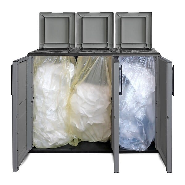 INTEC - Armoire de tri Selectif 3 Sacs Gris - Meuble de Recyclage Int / Ext - Dimensions 102 x 37 x 84 cm - INTEC - large