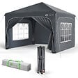 VOUNOT - Tonnelle de jardin Arquee 3x3m Pliable avec porte et fenetre amovible gris - vignette