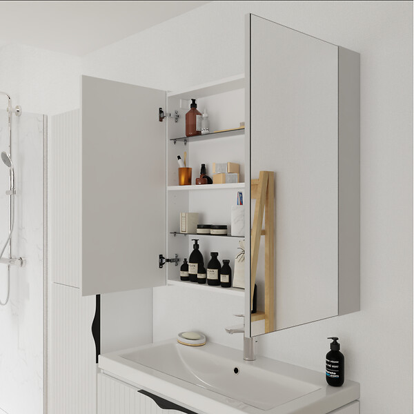 CERSANIT - Armoire de toilette miroir 80 cm blanc brillant Malta - large