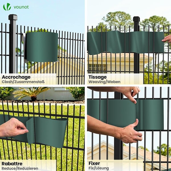 VOUNOT - Brise vue occultant PVC 450g/m2 19cm x 140m Vert - large