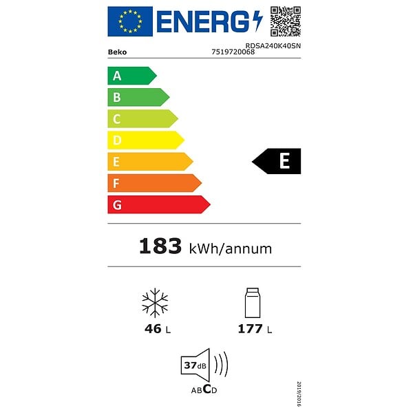 BEKO - réfrigérateur combiné 54cm 223l statique - RDSA240K40SN - large