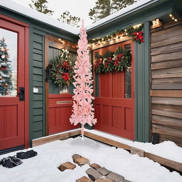 VIDAXL - vidaXL Demi sapin de Noël artificiel mince avec support Rose 240 cm - large