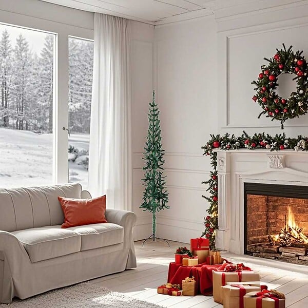 VIDAXL - vidaXL Demi sapin de Noël artificiel mince avec support Vert 150 cm - large