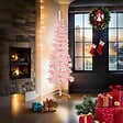 VIDAXL - vidaXL Demi sapin de Noël artificiel mince avec support Rose 180 cm - vignette