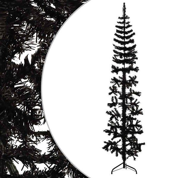 VIDAXL - vidaXL Demi sapin de Noël artificiel mince avec support Noir 210 cm - large