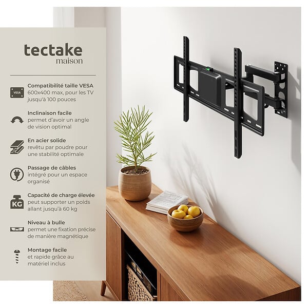 TECTAKE - Support TV Mural pour Ecran Plat 32" à 100" noir - large