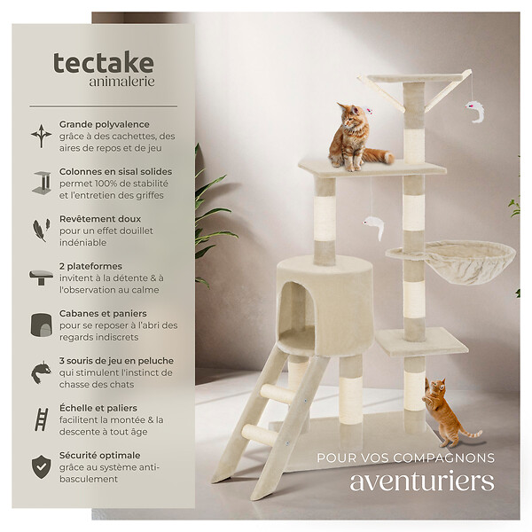 TECTAKE - Arbre à chat DOMINIQUE 142 cm beige - large