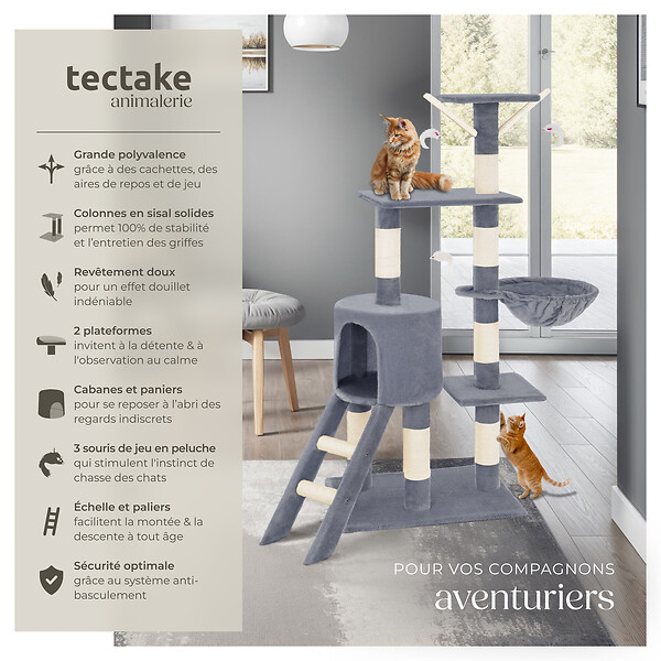 TECTAKE - Arbre à chat DOMINIQUE 142 cm gris - large