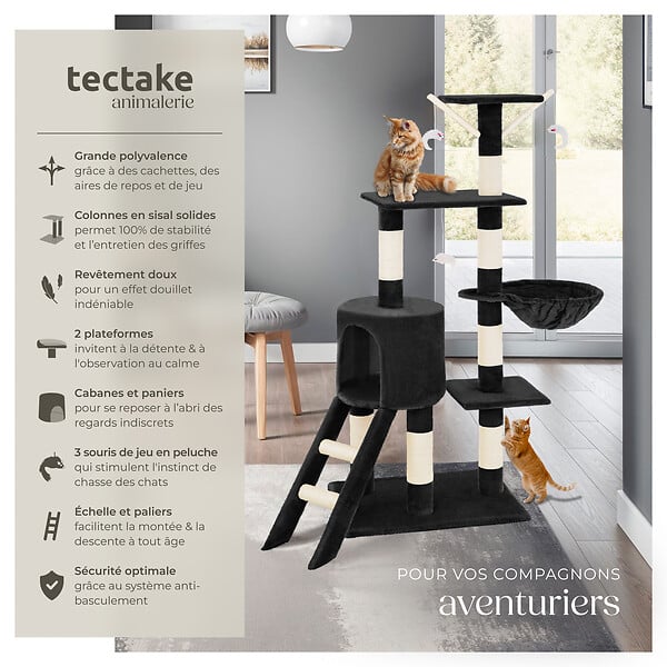 TECTAKE - Arbre à chat DOMINIQUE 142 cm noir - large