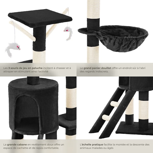 TECTAKE - Arbre à chat DOMINIQUE 142 cm noir - large