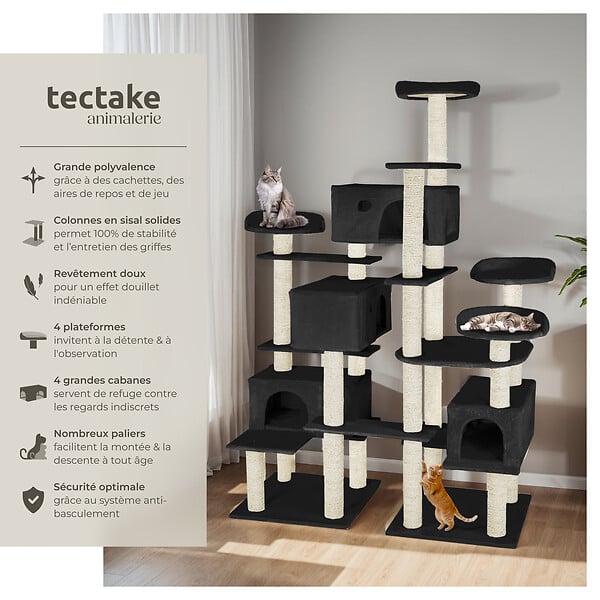 TECTAKE - Arbre à Chat Entissar 214 cm noir - large