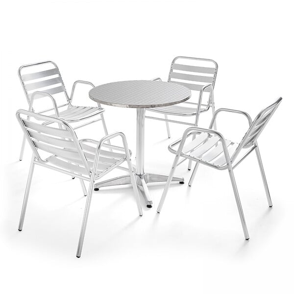 OVIALA - Table de jardin ronde et 4 chaises aluminium gris - Brixton - large
