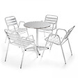 OVIALA - Table de jardin ronde et 4 chaises aluminium gris - Brixton - vignette