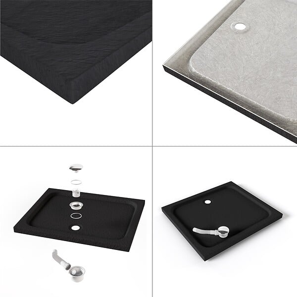SANIVERRE - SHIMMER STONE Receveur de douche 80 x 90 cm acrylique Noir effet pierre + bonde et siphon inclus - Salle de bain - large