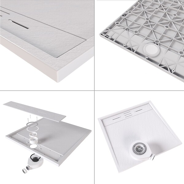 SANIVERRE - HIEMAL Receveur de douche 80 x 160 cm résine Blanc aspect ardoise + bonde incluse - Salle de bain - large