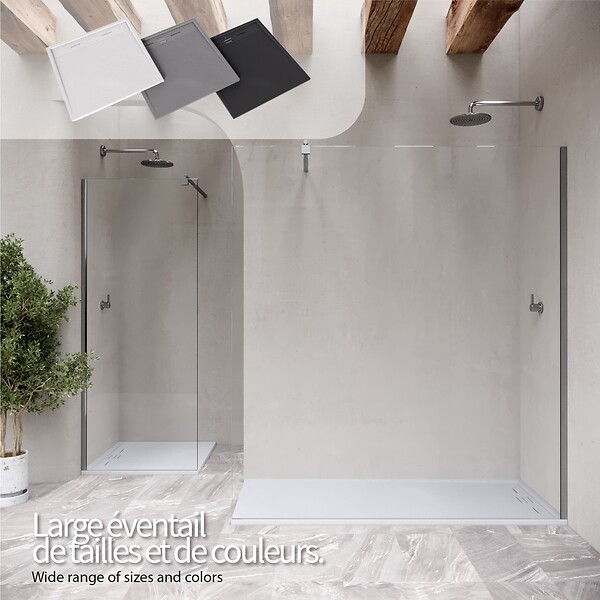 SANIVERRE - HIEMAL Receveur de douche 80 x 160 cm résine Blanc aspect ardoise + bonde incluse - Salle de bain - large