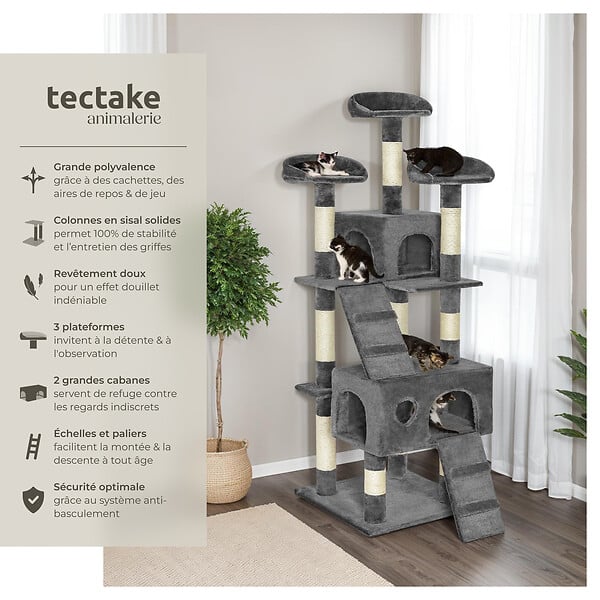 TECTAKE - Arbre à chat MOGLI 170 cm gris - large