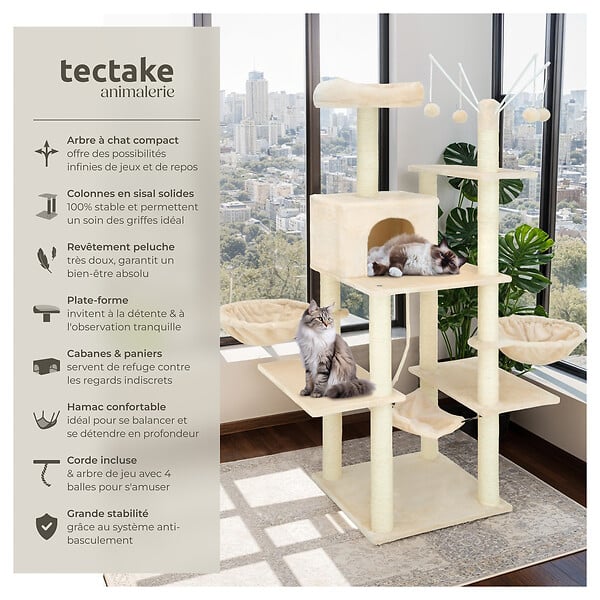 TECTAKE - Arbre à chat LILOU 165 cm beige - large