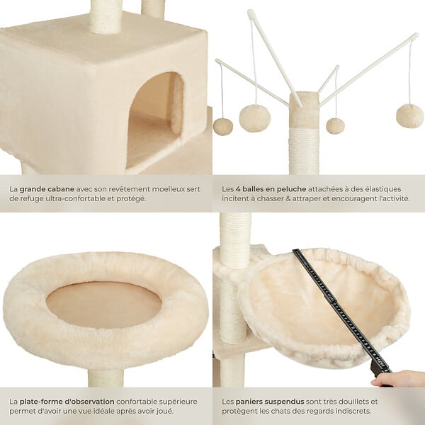 TECTAKE - Arbre à chat LILOU 165 cm beige - large