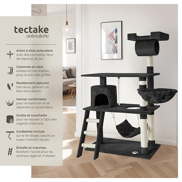 TECTAKE - Arbre à chat MARCEL 141 cm noir - large
