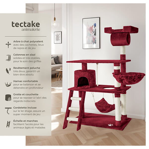 TECTAKE - Arbre à chat MARCEL 141 cm rouge bordeaux - large